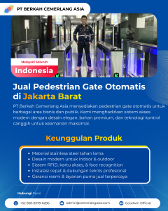 Pintu akses pedestrian swing gate untuk kontrol akses gedung di Jakarta Barat
