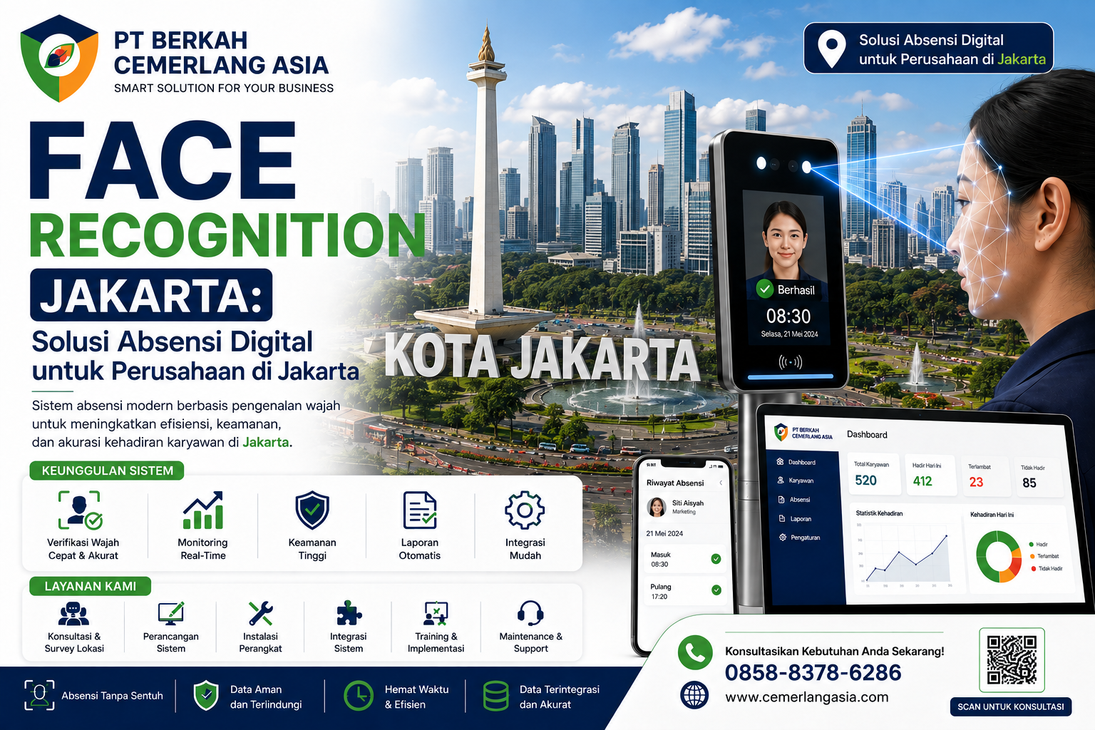 Sistem Face Recognition Jakarta untuk absensi digital perusahaan PT Berkah Cemerlang Asia